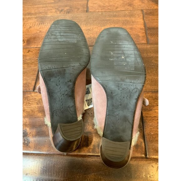 Stuart Weitzman Pink Suede Lambswool Lined Mule Heels Buckled, Size 7.5 - Picture 8 of 8